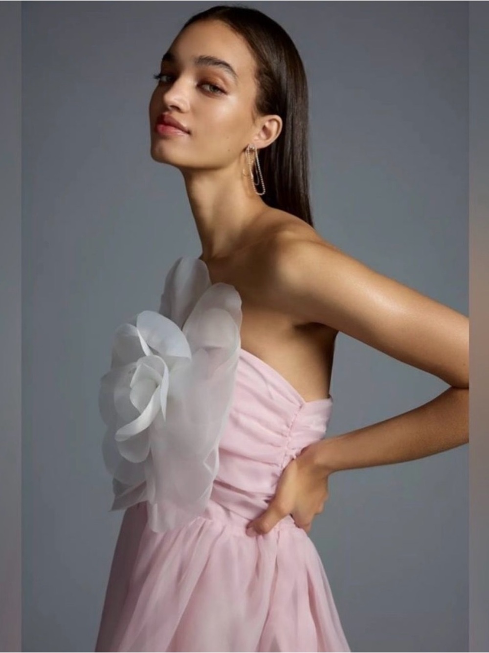 Cynthia Rowley Strapless Light Pink Tulle Dress with White Floral Applique - Picture 11 of 16